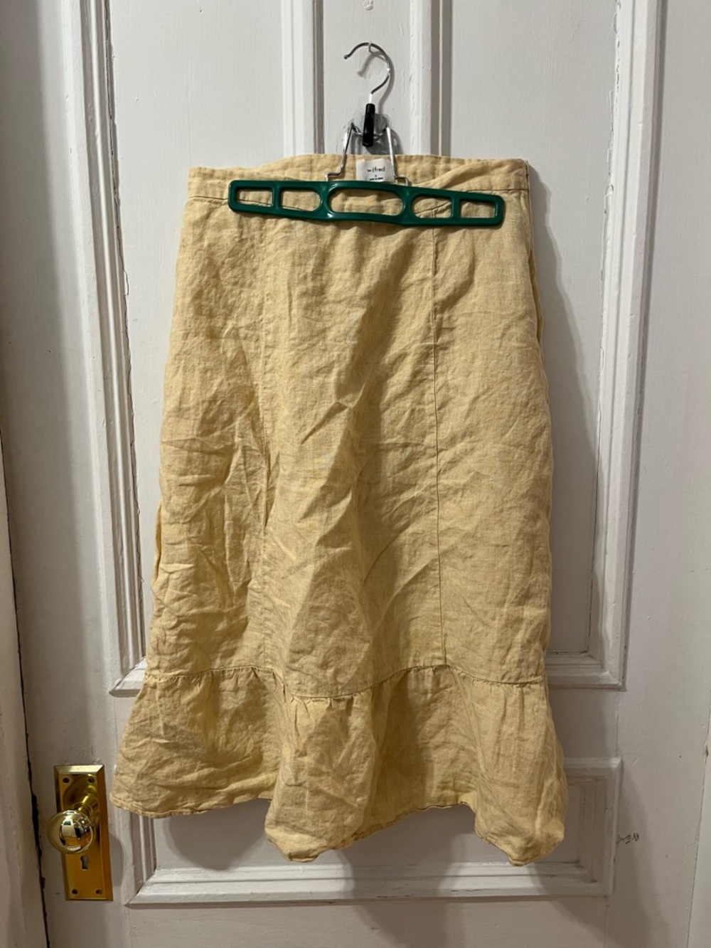 Wilfred Pale Yellow Linen A-Line Midi Skirt